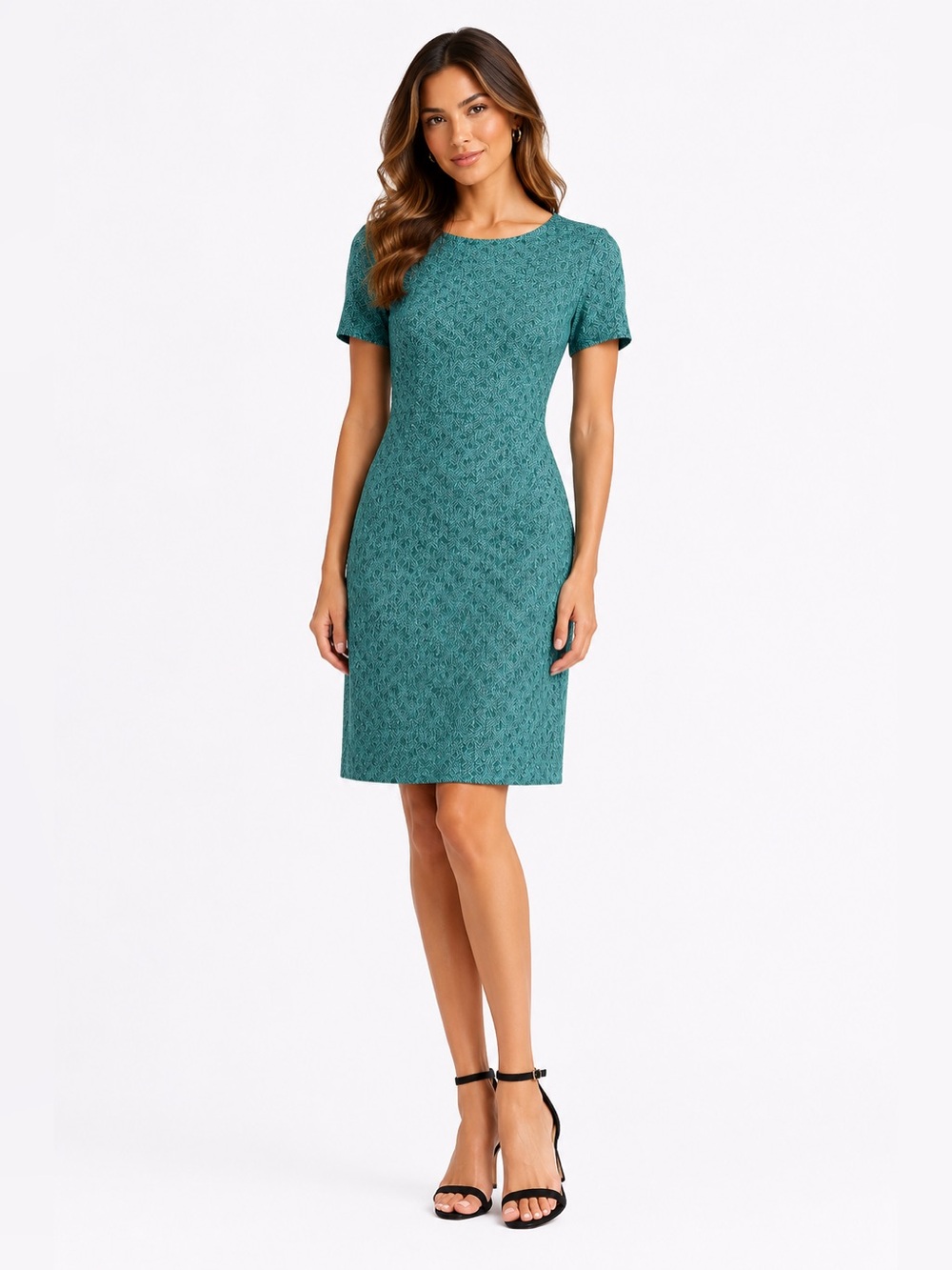 Banana Republic Teal Patterned Short-Sleeve Midi Dress
